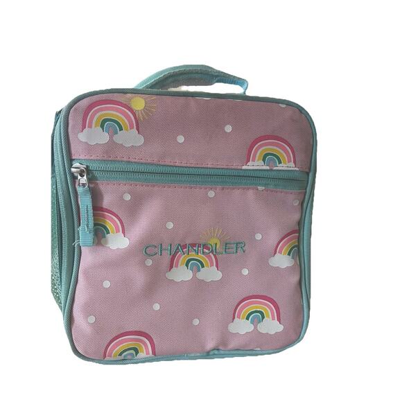 Pottery Barn Kids Mackenzie Pink Rainbow Glow in Dark‎ Lunch Box Mono “Chandler” - Picture 1 of 8